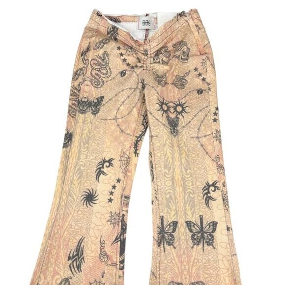 NWT BDG Urban Outfitters Printed Y2K Ruched Dipped V-Front Flare Jean Sz 25 - Picture 4 of 8